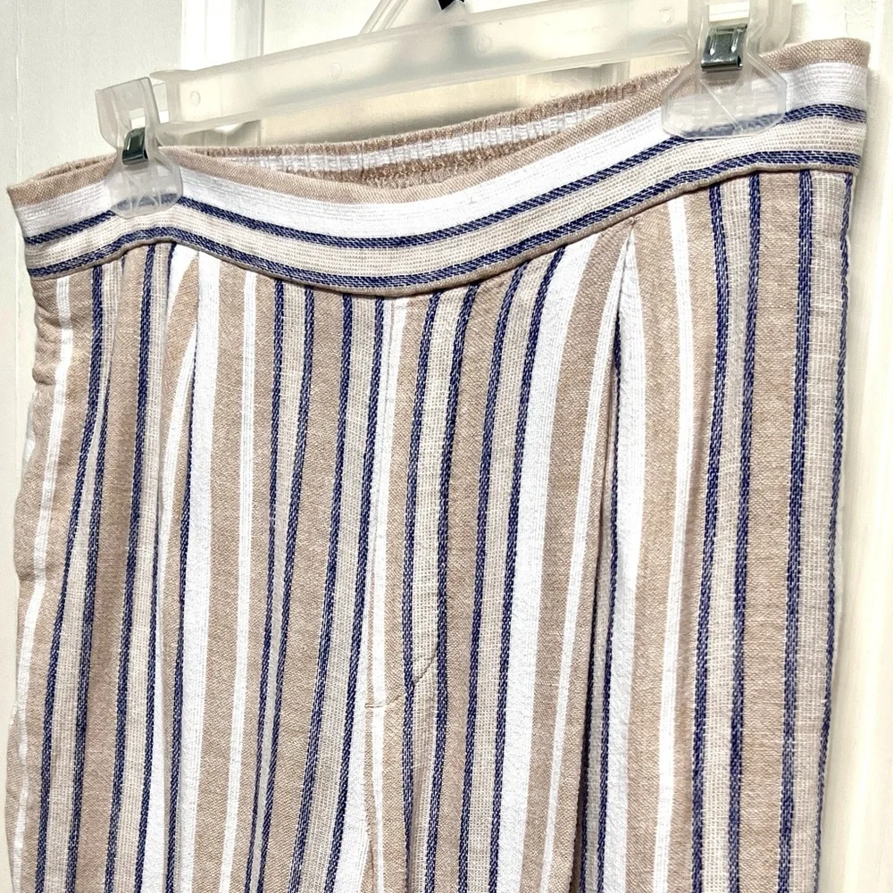 Banana Republic Linen-Blend Wide-Leg Capris in Beige and Blue Stripe size S